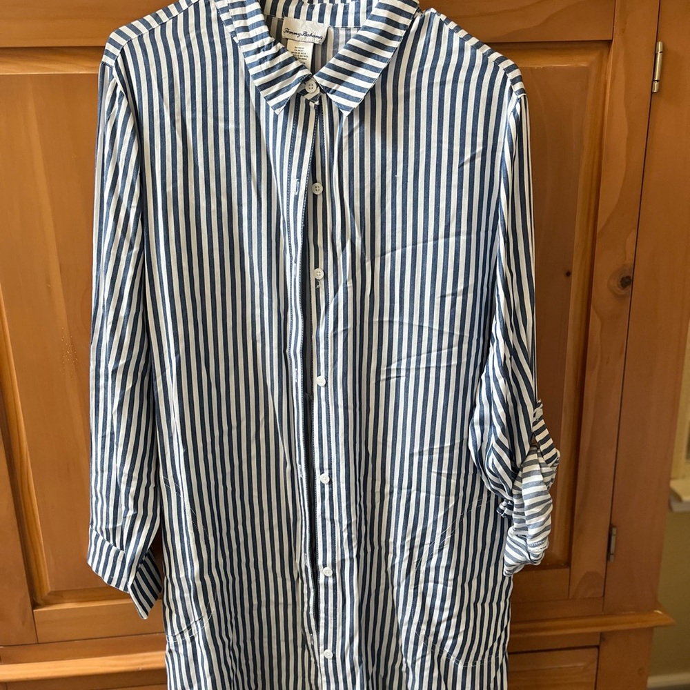 Tommy Bahama Blue and White Striped Blouse